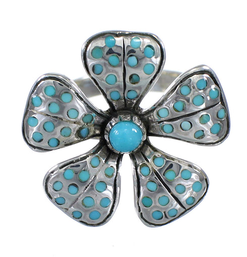 Authentic Sterling Silver And Turquoise Flower Ring Size 5-1/2 RX88388